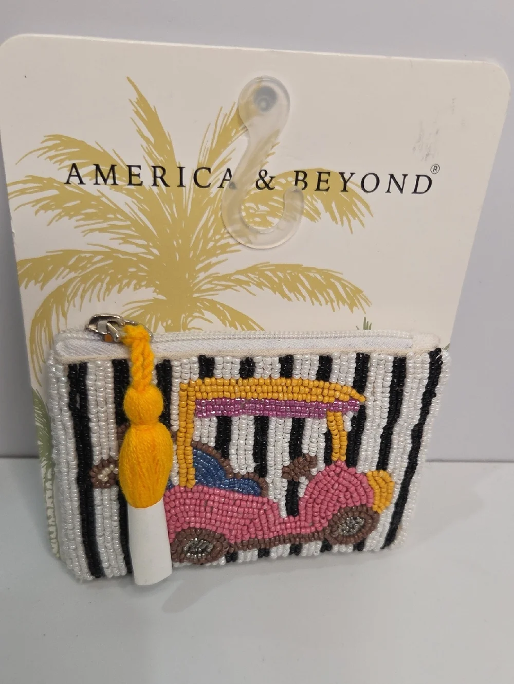 🤍▪️America  & Beyond ▪️Beaded Pink Golf Cart Beaded Coin Pouch